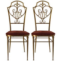 Pair of Italian High-Back Brass Chairs Attributed to Chiavari