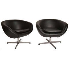 Pair Classic  Overman Swivel  Pod Chairs in Black Vinyl
