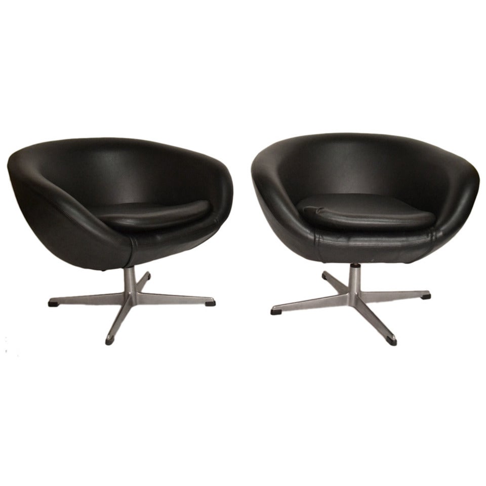 Pair Classic  Overman Swivel  Pod Chairs in Black Vinyl