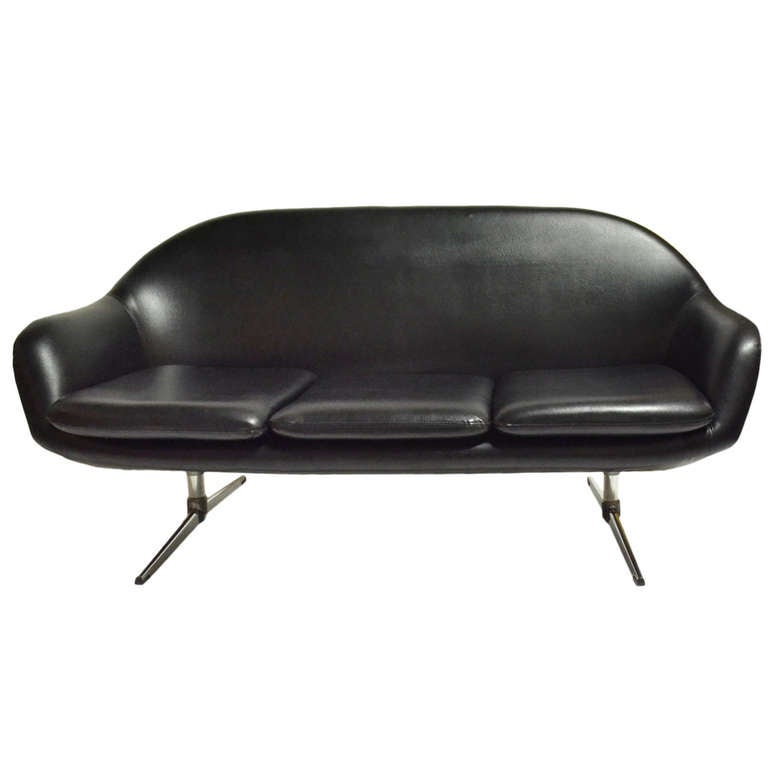 Classic Overman Black Vinyl Mod Sofa at 1stDibs