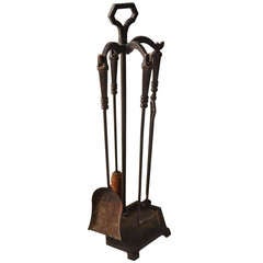 Antique Gothic Arts and Crafts Mission Fireplace Tool Set
