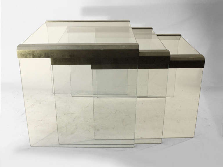Plate Glass And Brass Nest Of Tables By Pace