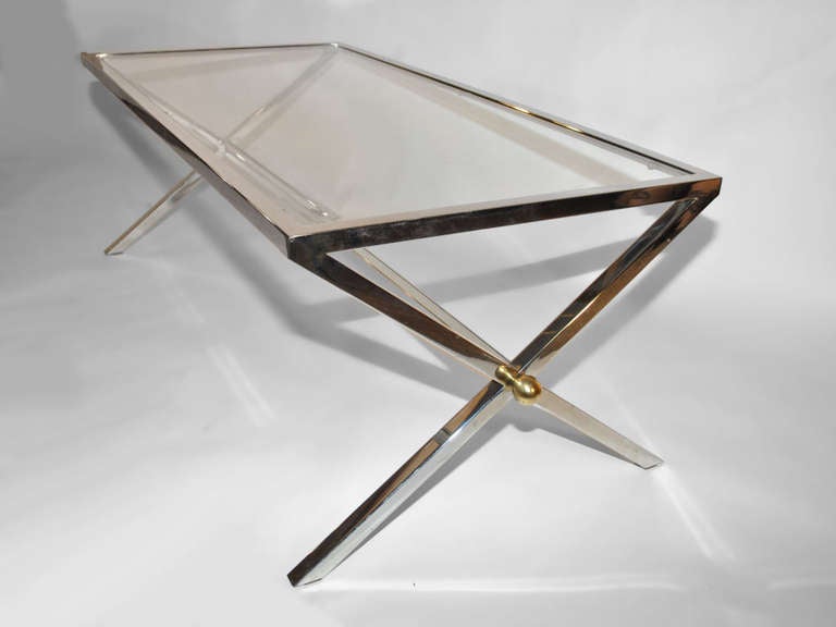 Chrome and Glass "X" base coffee table