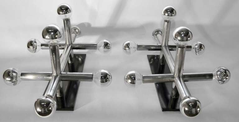 Pair Lightolier Chrome Tube Sconces In Good Condition For Sale In New York, NY