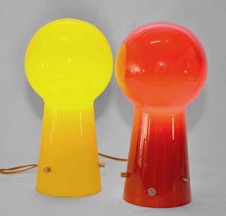 Pair of Laurel Table Lamps One Red, One Yellow - one bears a label which reads 