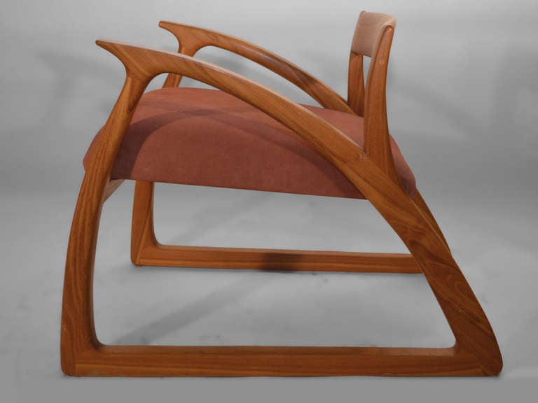 Studio Hand Made - crafted wood arm / lounge chair. Ca. 1970- 80's. Possibly made by Singgih Kartono in Indonesia, unsigned. 