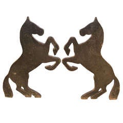 Pair of Horse Motif Andirons Depicting Rearing Stallions