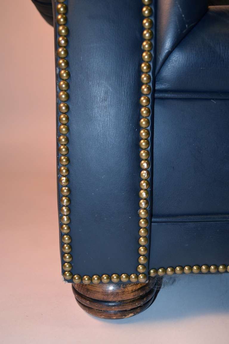 Late 20th Century Dark Navy Tufted  Leather Chesterfield with Brass Stud Trim