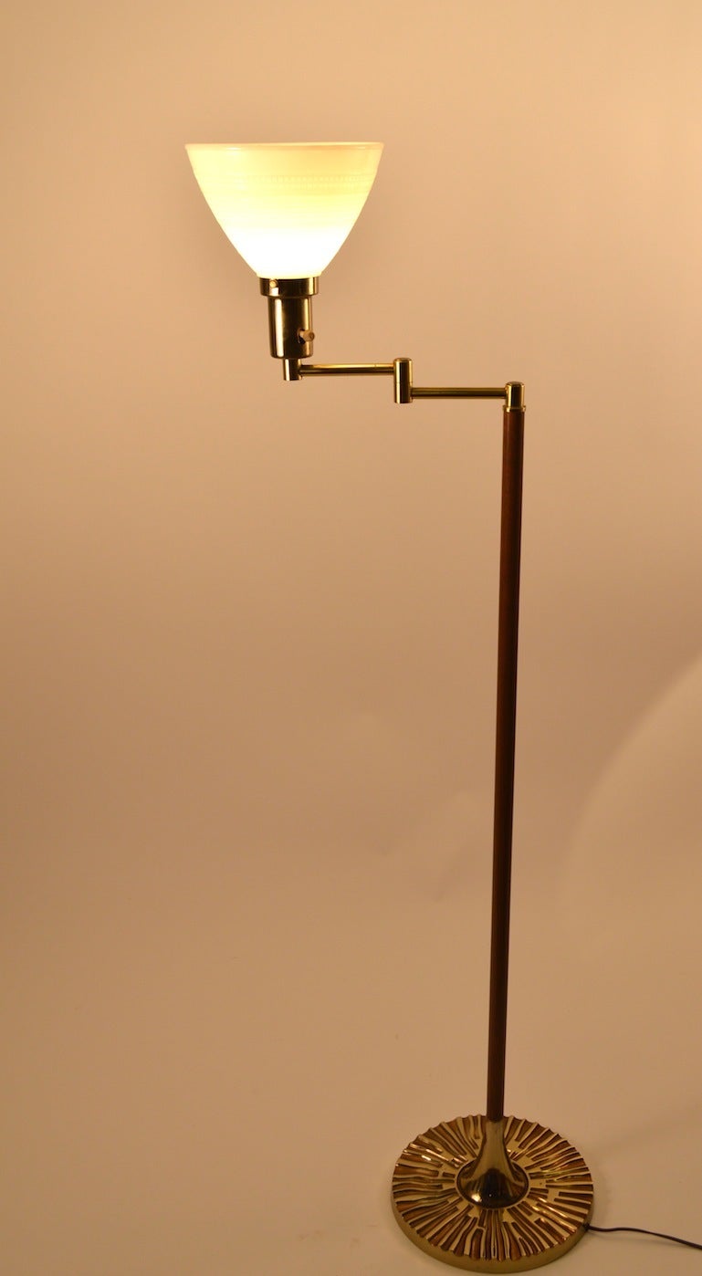 American Mid Century Swing-Arm Floor Lamp with Brutalist Base