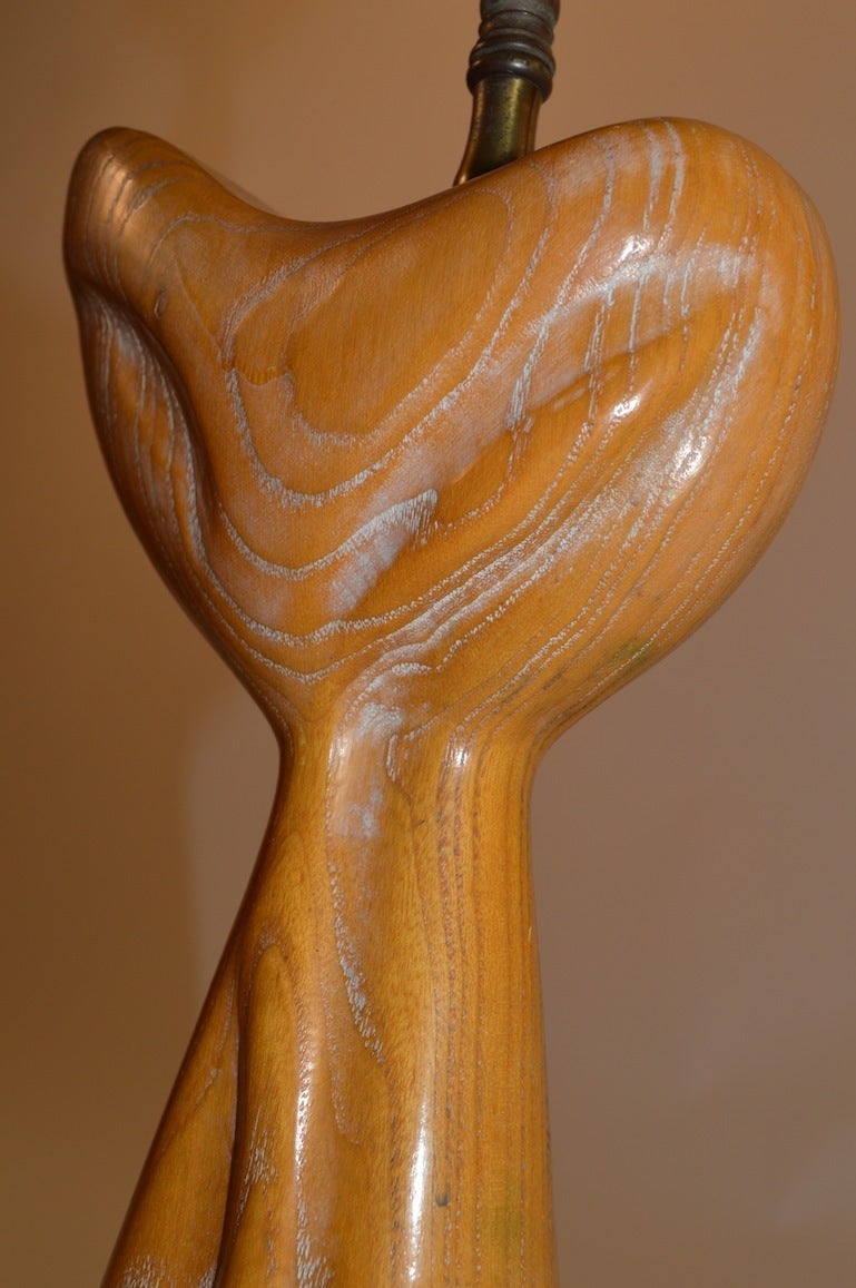 Mid-Century Modern Cerused Oak Table Lamp Attributed to Heifetz
