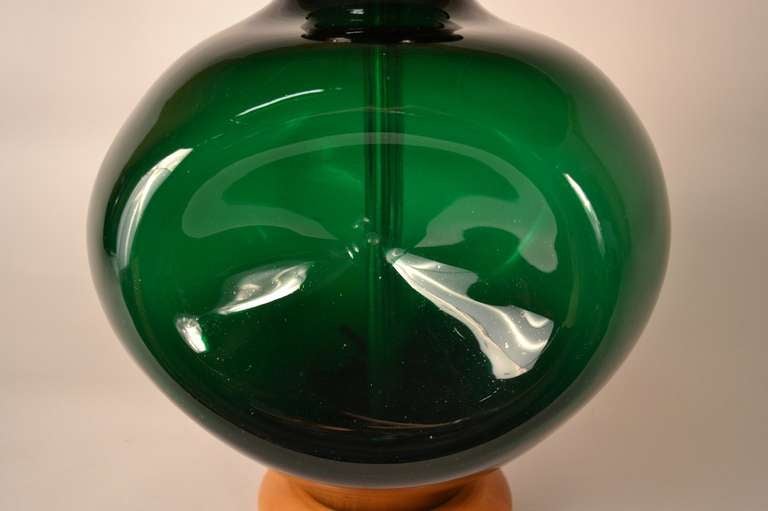 Mid-Century Modern Blenko  Pinch Form Emerald Green Table Lamp