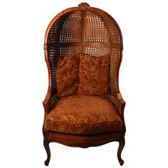 French Style Hooded Cane-Back Chair