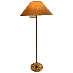 Mid Century Swing-Arm Floor Lamp with Brutalist Base