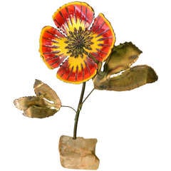 Jere Enamel and Stone Flower Sculpture