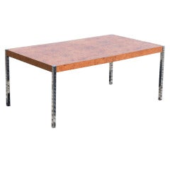 Large Milo Baughman Burl and Chrome Dining Table