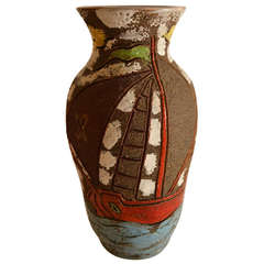 Italian Pottery Vase with Sailing Ships
