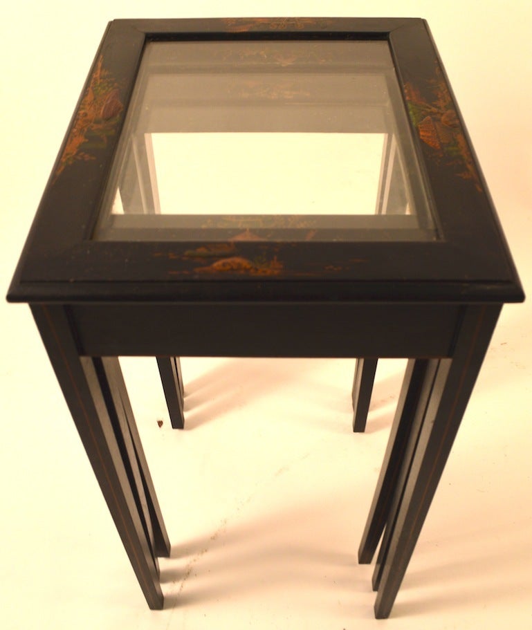 American Japanese Style Black Nesting Tables by Peter Engel Inc., New York