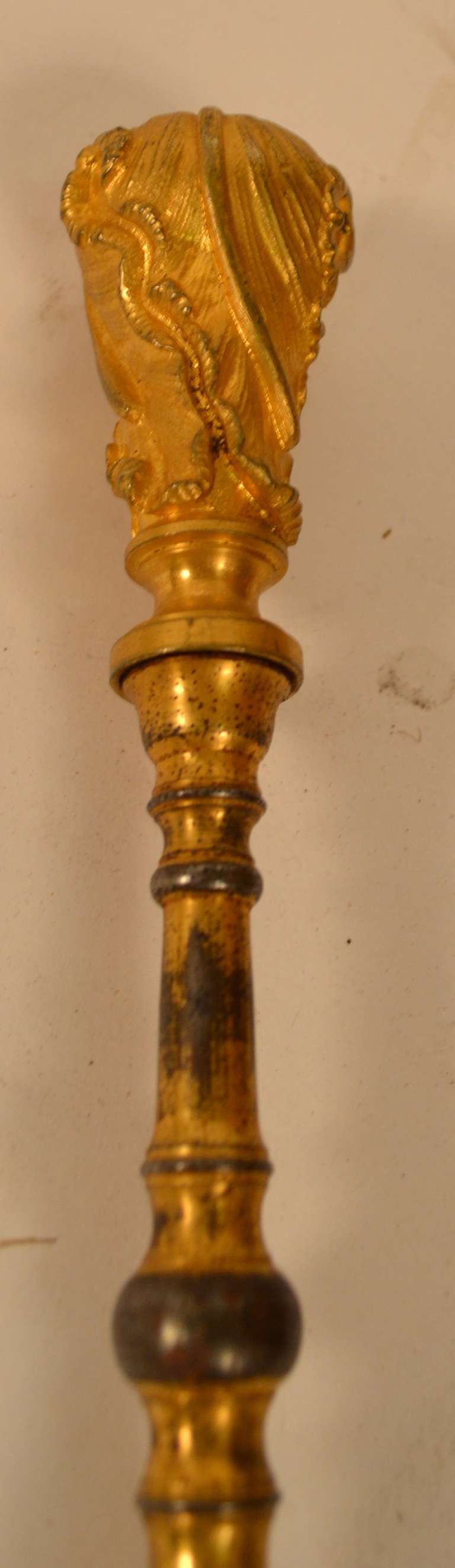 19th Century Two French Gilt and Steel Fire Tools For Sale