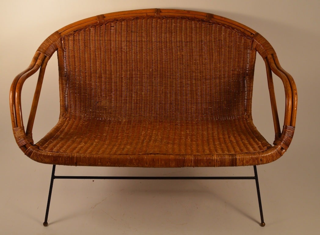 American Stylish Bamboo and Wicker Settee or Loveseat