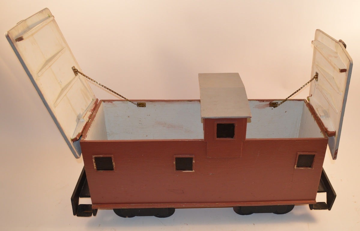 American Large Folky Handmade Caboose-Form Toy Box For Sale