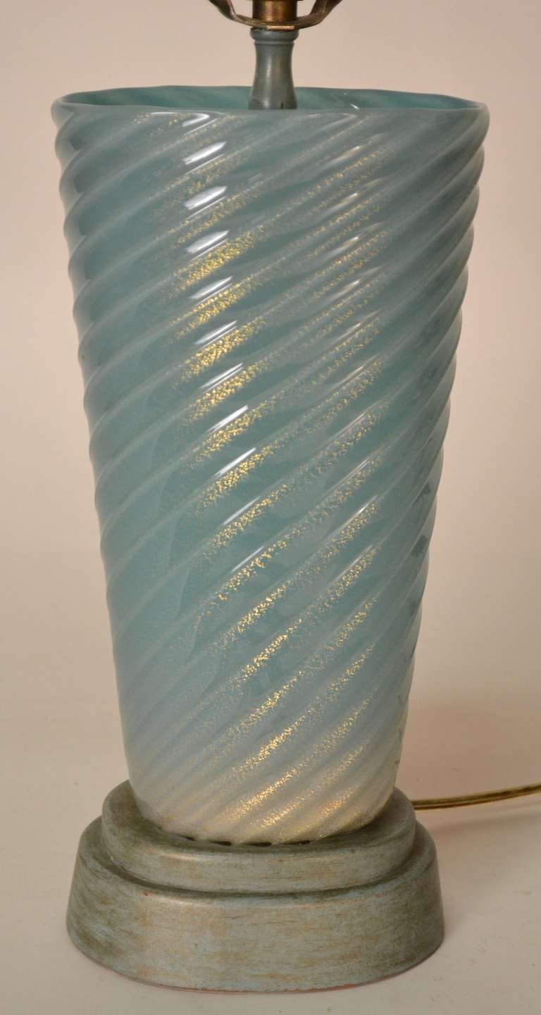 Hollywood Regency Murano Glass Lamp Blue Swirl with Gold Inclusion possibly Fratelli Toso, Seguso  For Sale