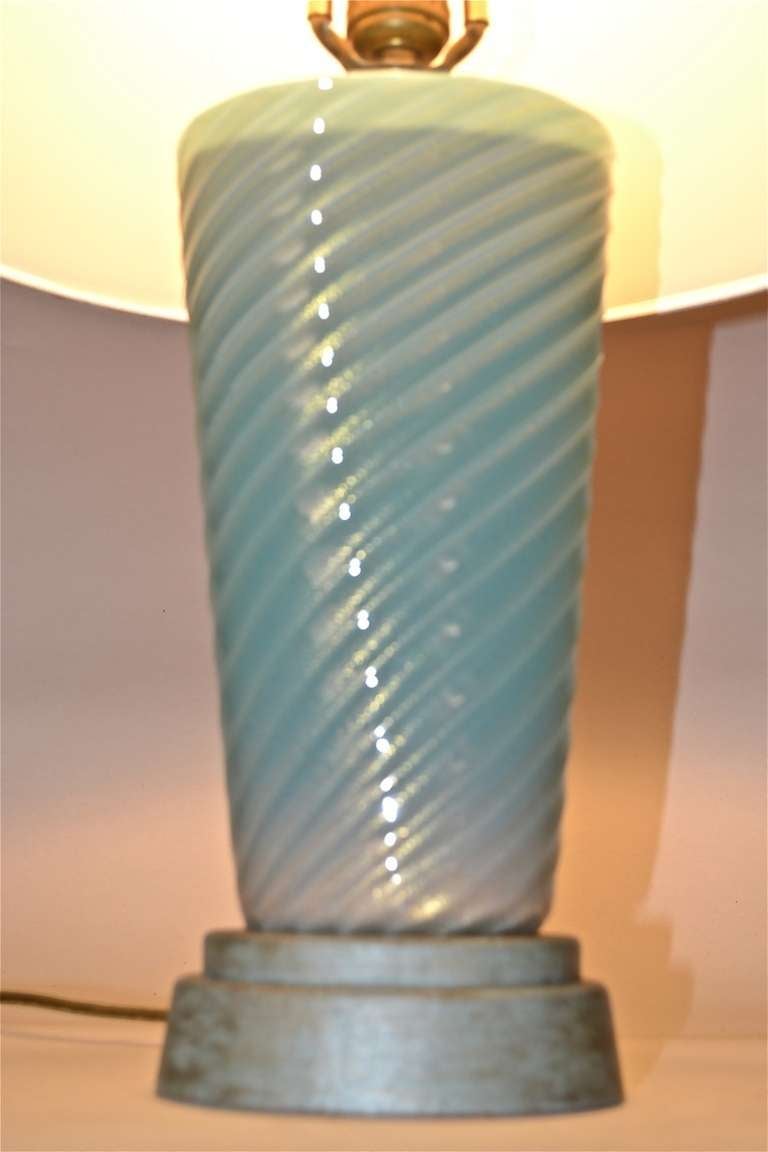 Mid-20th Century Murano Glass Lamp Blue Swirl with Gold Inclusion possibly Fratelli Toso, Seguso  For Sale