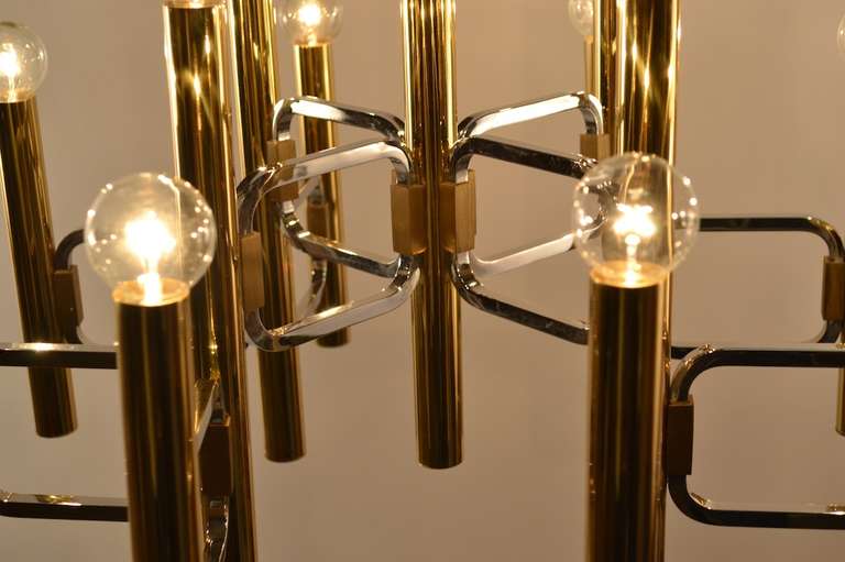 American Twelve Light Sciolari Brass and Chrome Chandelier for Lightolier