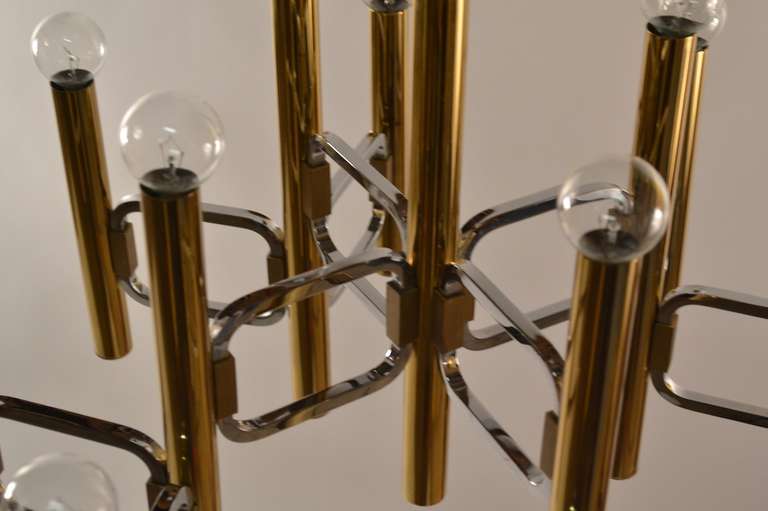Twelve Light Sciolari Brass and Chrome Chandelier for Lightolier at 1stDibs
