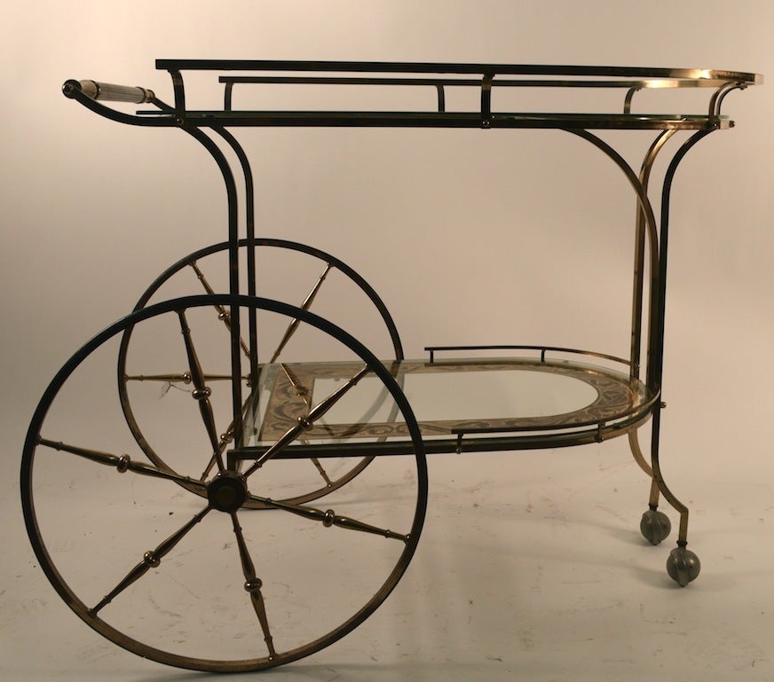 American Brass and Eglomise Glass Serving Bar Trolley Cart