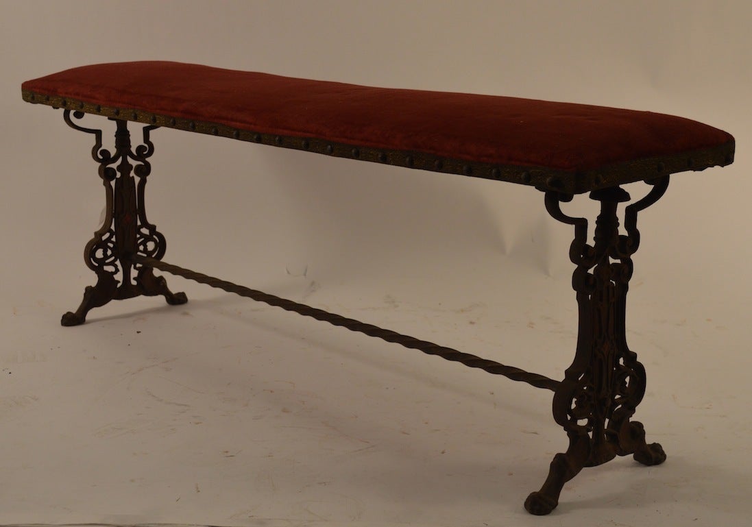 American Iron and Upholstered Gothic Art Deco Window Bench