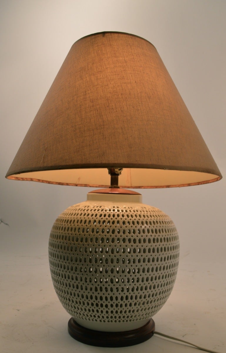 Mid-20th Century Pair of Reticulated Blanc de Chine Table Lamps