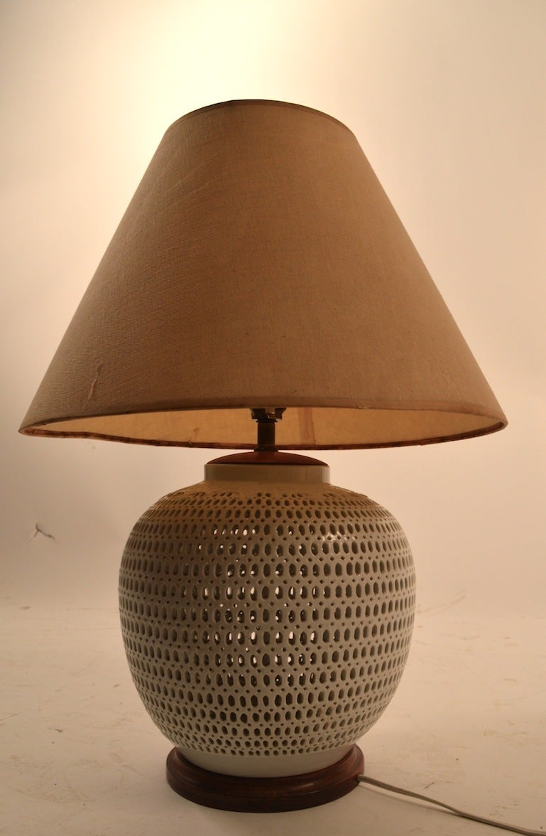Porcelain Pair of Reticulated Blanc de Chine Table Lamps