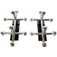 Pair Lightolier Chrome Tube Sconces 10