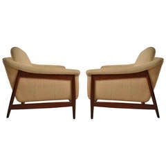 Pair of Norwegian DUX Danish Modern Teak Frame Club Chairs