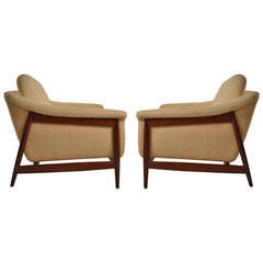 Pair of Norwegian DUX Danish Modern Teak Frame Club Chairs