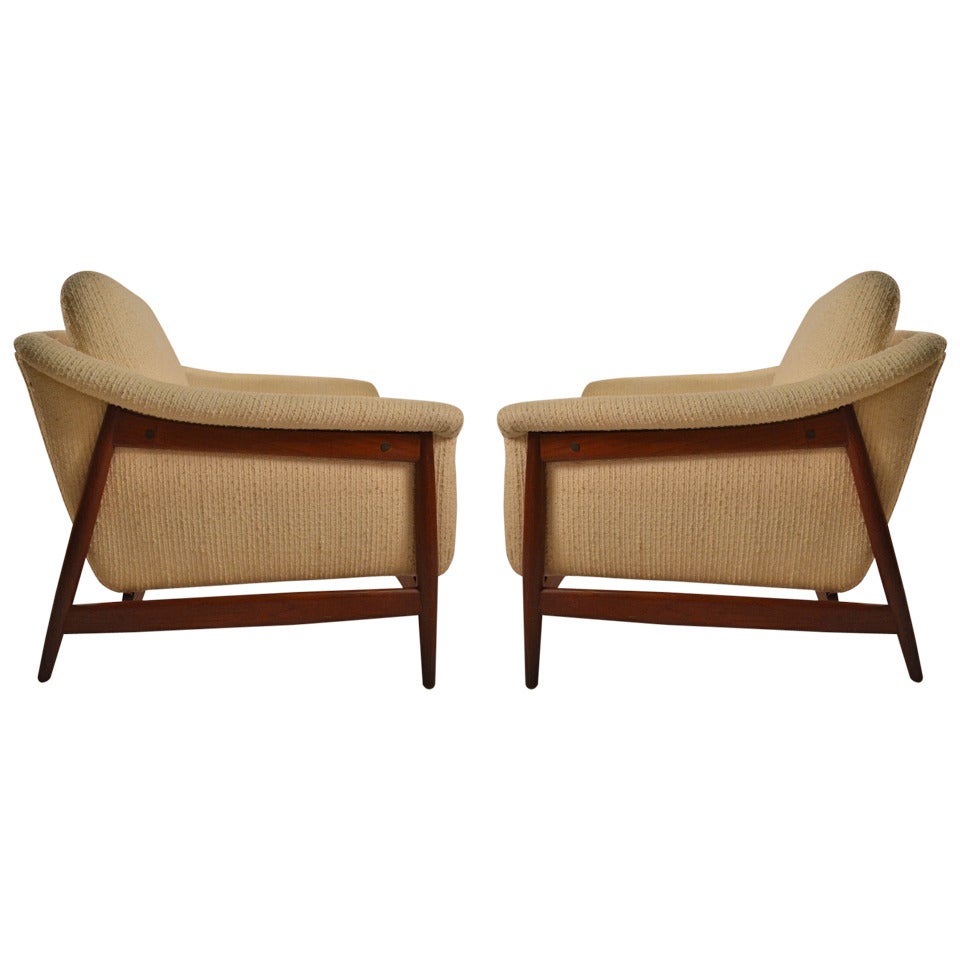 Pair of Norwegian DUX Danish Modern Teak Frame Club Chairs