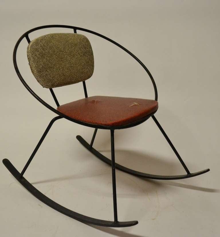Iron Hoop Frame, upholstered seat ( as is ) and back rest. Design after Milo Baughman.