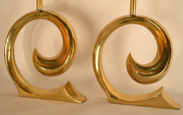 Hollywood Regency Pr. Pierre Cardin Brass Wave Lamps