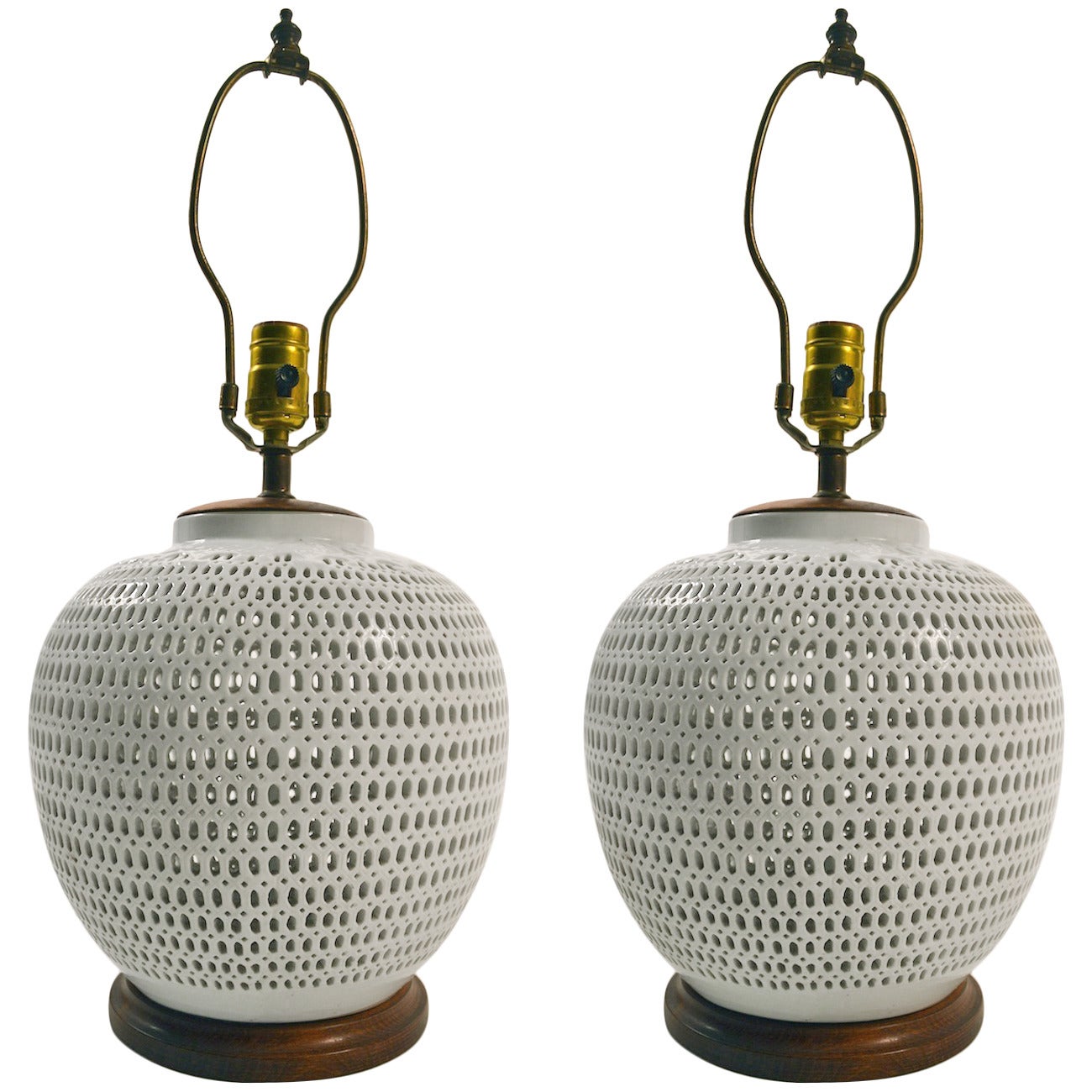 Pair of Reticulated Blanc de Chine Table Lamps