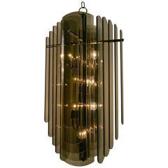 Smoked Glass and Brass Chandelier by Lightolier 2