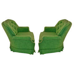 Pair of Decorative Green Tufted Armchairs