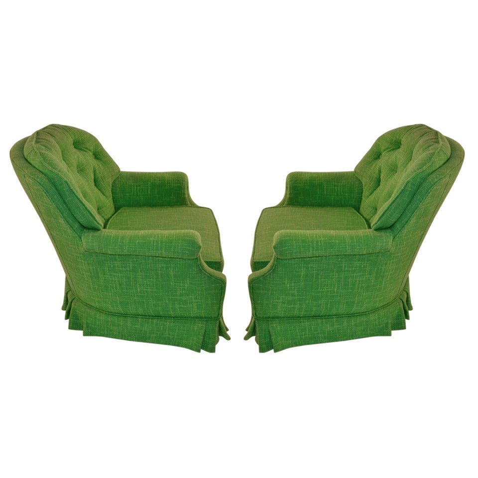 Pair of Decorative Green Tufted Armchairs