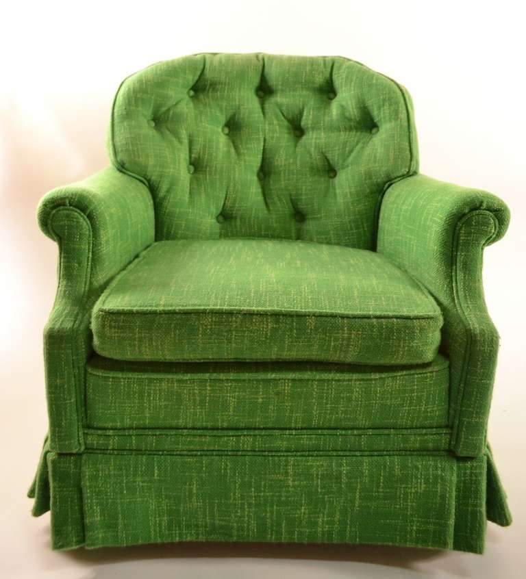 Hollywood Regency Pair of Decorative Green Tufted Armchairs