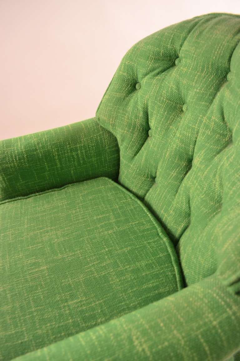 Mid-20th Century Pair of Decorative Green Tufted Armchairs