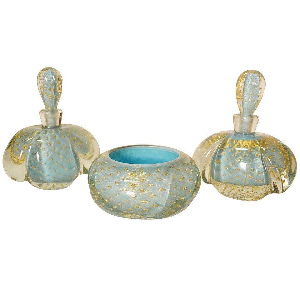 Venetian Murano Perfume Cologne Boudiour Set For Sale