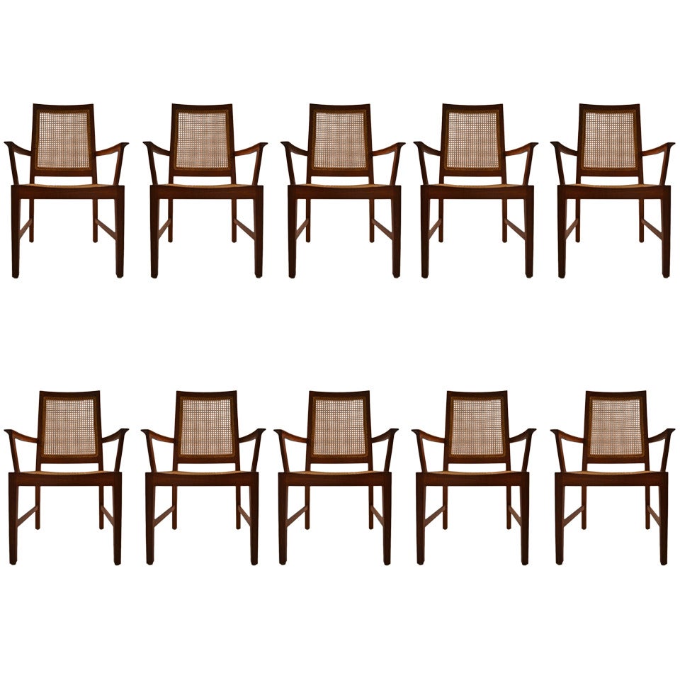 Elegant set of 10 Matching Caned High Back Dining Chairs
