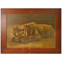 Overscaled Arts and Crafts Mission Oak Framed Tiger Print