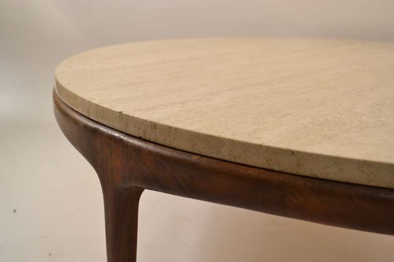 Round Travertine Marble-Top Table In Excellent Condition In New York, NY
