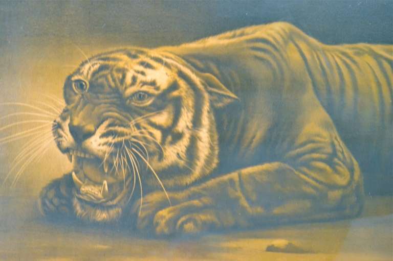 Overscaled Arts and Crafts Mission Oak Framed Tiger Print 2
