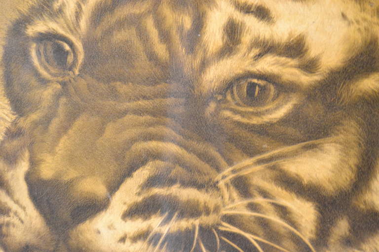 Overscaled Arts and Crafts Mission Oak Framed Tiger Print In Good Condition In New York, NY